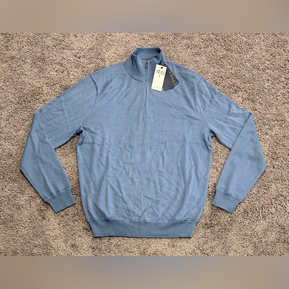 Polo Ralph Lauren 1/4 Zip Up Wool Golf Long Sleeve Sweater Blue Mens Size M $198
